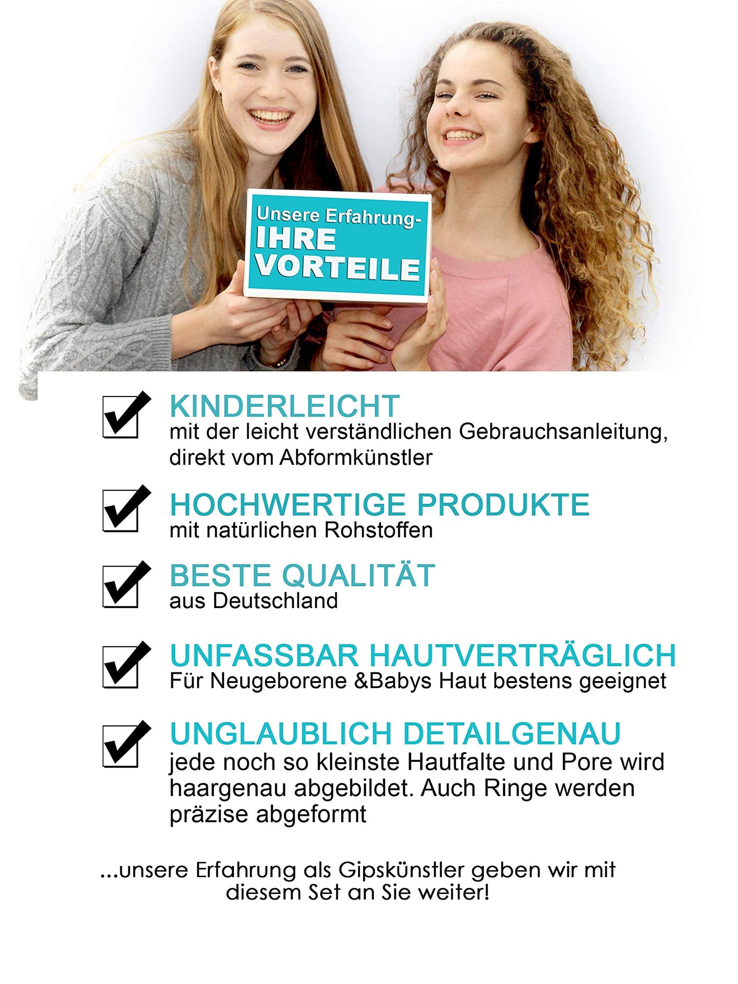 Bambelina plaster casting kit - 3D handprint for couples and siblings - German product - natural alginate for sensitive skin. Perfect gift for wedding, Valentine's Day, anniversary.