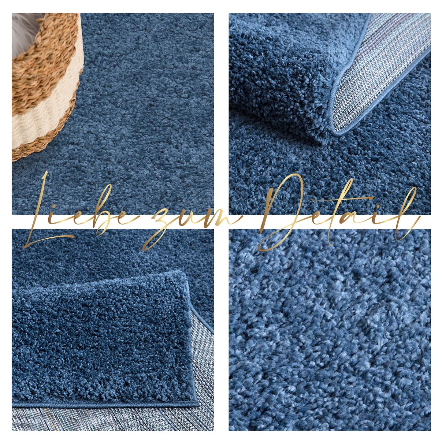 Paid carpet living room high pile shaggy - 160x230cm - Blue plain fluffy modern boho decor rugs soft bedroom