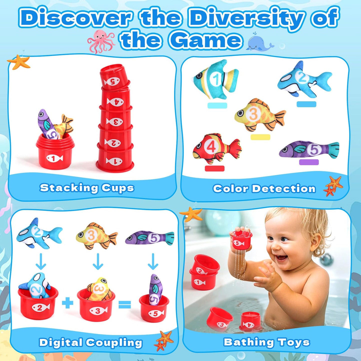 Jerry Montessori toy from 1 year-Angel game children's toy, baby toy for 6-12 months fine motor skills toy from 1 year, sensory learning games fish fishing game, gift boy girl.