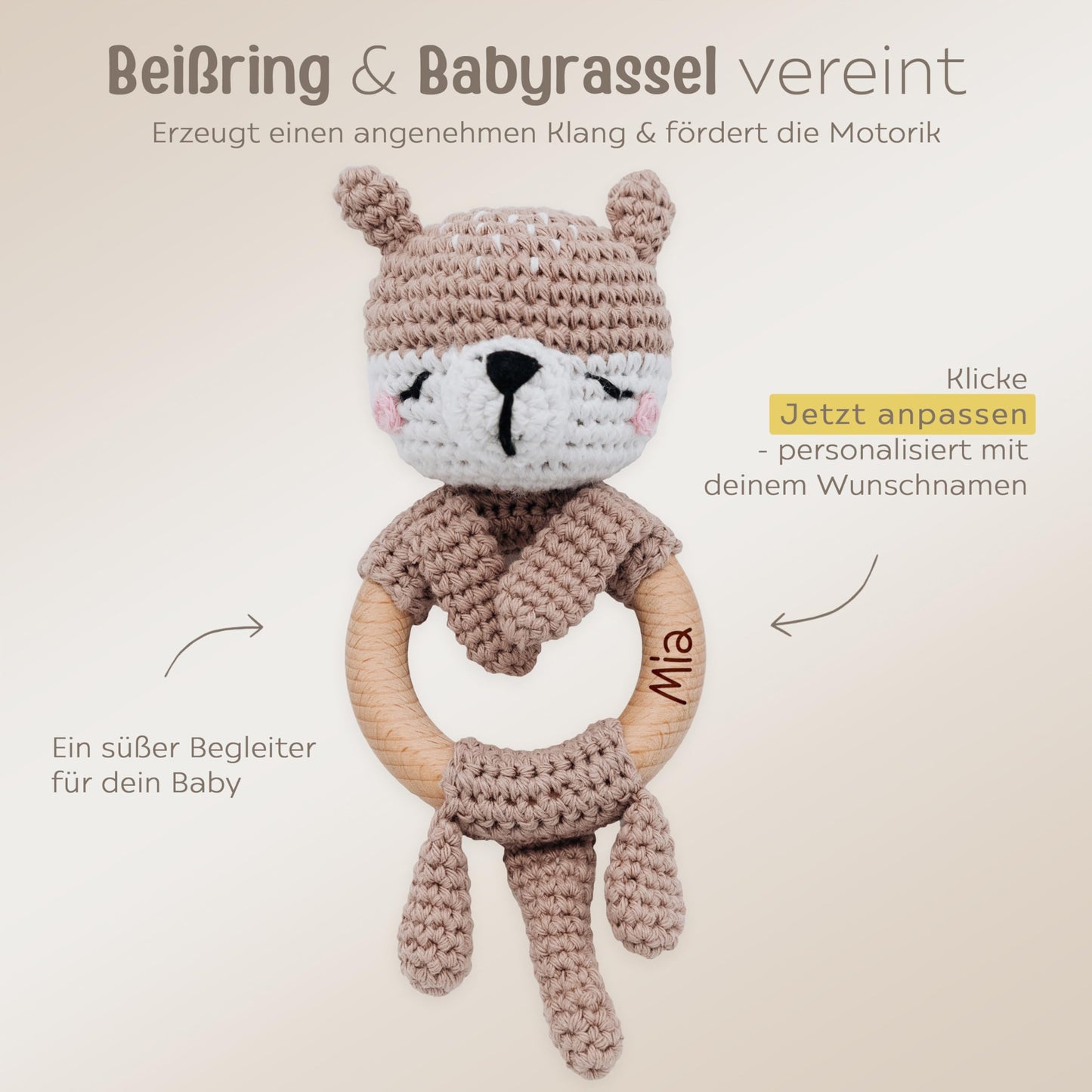 miracle wish® - Personalized Teething Toy for Baby - Cute Grasping Toy for Babies from 0 months - Baby rattle with name as a baby gift for girls and boys (Otter, no name)