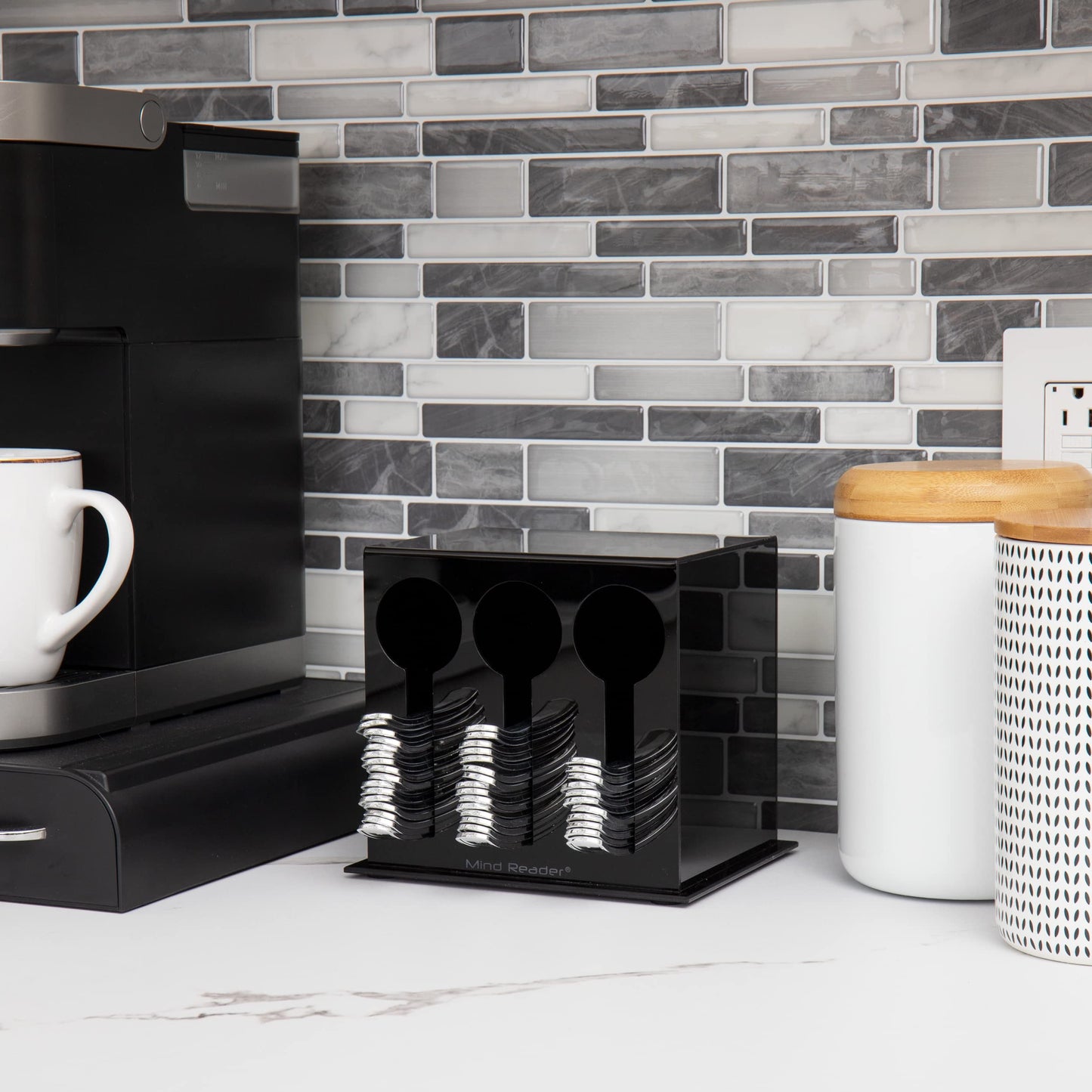 Mind Reader Foundation Collection, 3-Compartment Utensil Dispenser, 24pc Capacity per Compartment, Cutlery Storage, Countertop Organizer, Kitchen and Breakroom, 5.75" L x 7" W x 6" H, Black