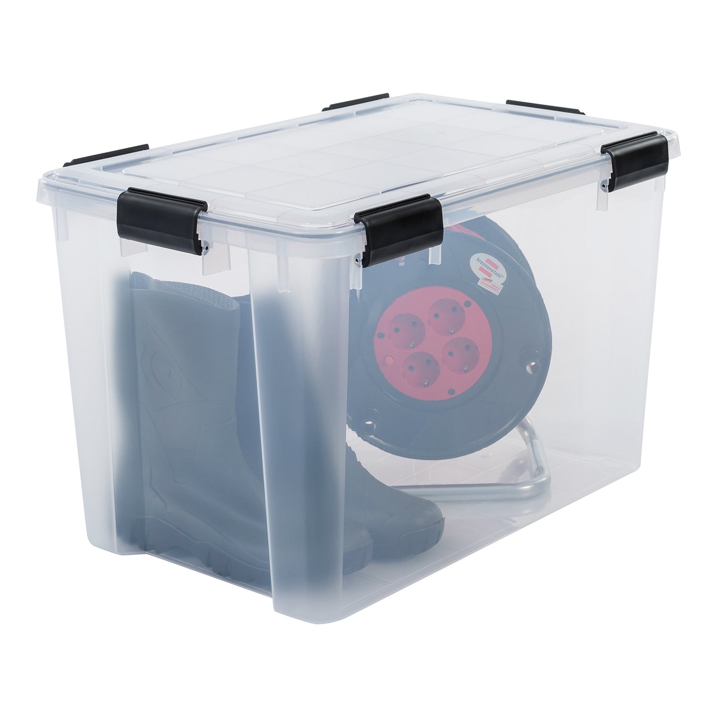Iris Ohyama airtight plastic storage boxes with lid, 70L, 2-pack, transparent, hermetic waterproof seal, sturdy snap locks, stackable, dustproof, BPA-free, AT-LD.