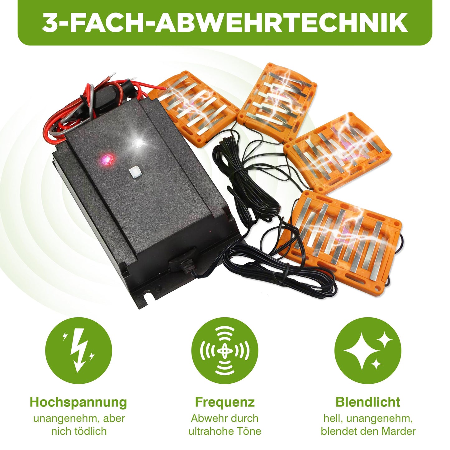 ISOTRONIC 3in1 Mole Repellent Flash | with high voltage, flash function, high-frequency ultrasound | Mole-Free Car vehicle connection car battery | Mole Shock Mole Scarecrow Mole-Free Mole Protection