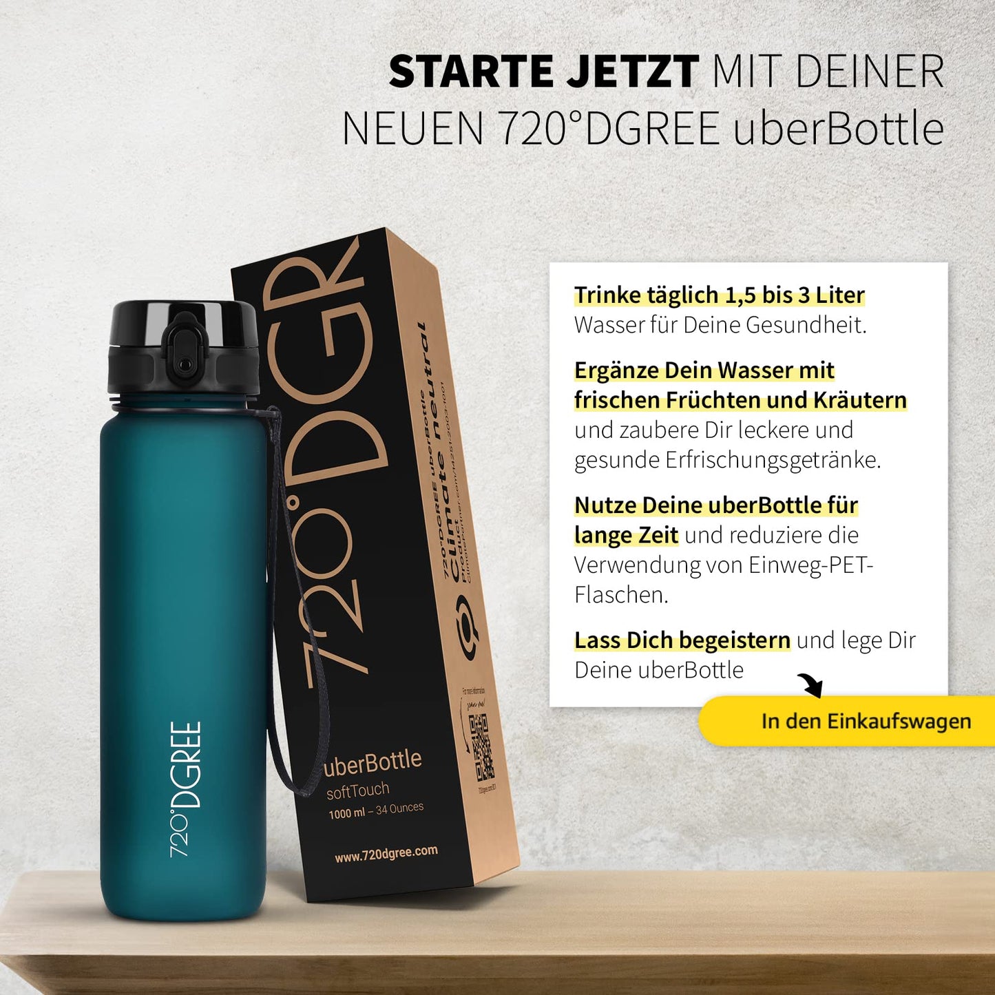 720°DGREE water bottle 1l sport “uberBottle“ softTouch + strainer - BPA-Free - Bottle for college, work, fitness, bike, outdoor, job - Sport bottle made of Tritan - Lightweight, shockproof, reusable