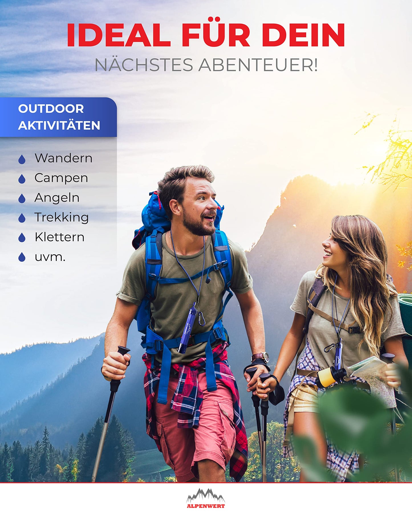ALPENWERT Water Filter Outdoor - Drinking water filter for 4000 liters of filtered water - Water purification that kills 99.99% of all germs and bacteria.