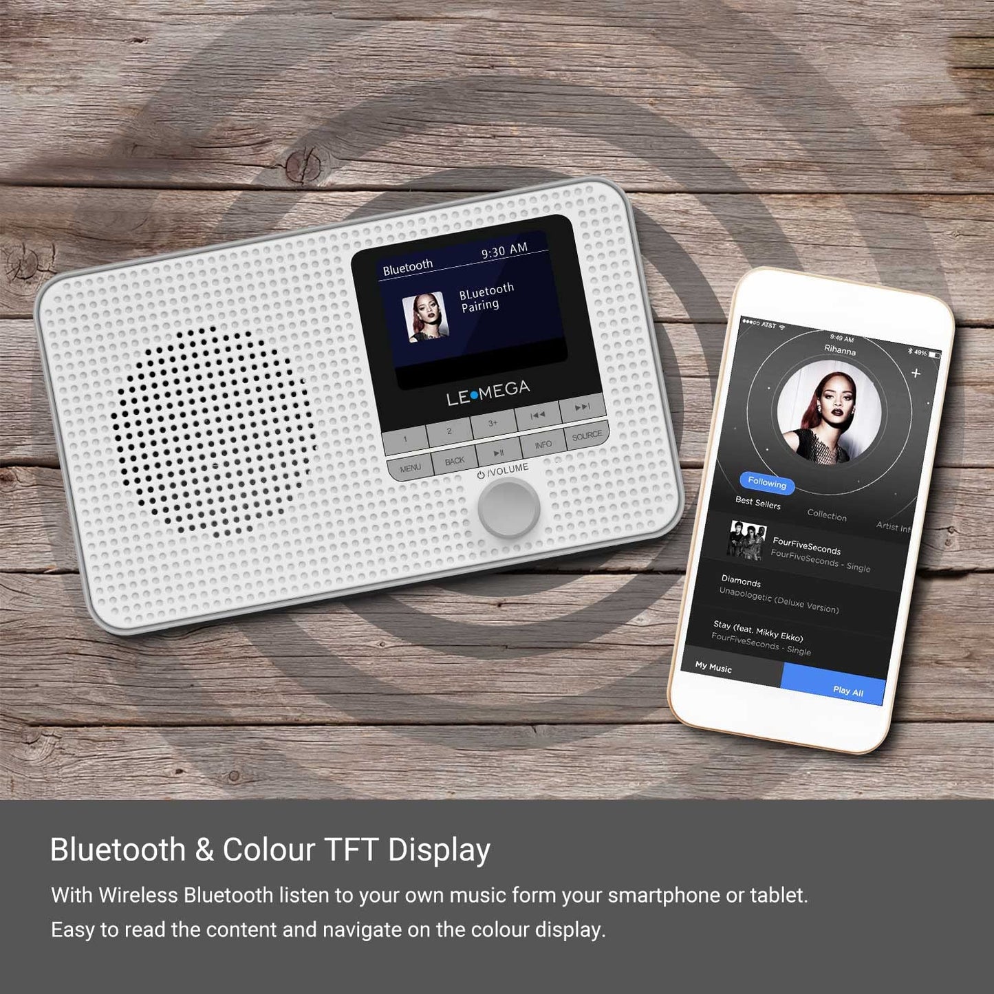 LEMEGA DR3 Portable DAB Plus/FM Digital Radio Battery Powered, Bluetooth Office Radio, Headphone Jack, Favorite Memory, Dual Alarm Clock, TFT Display, Small, 3 Watt RMS - Gray
