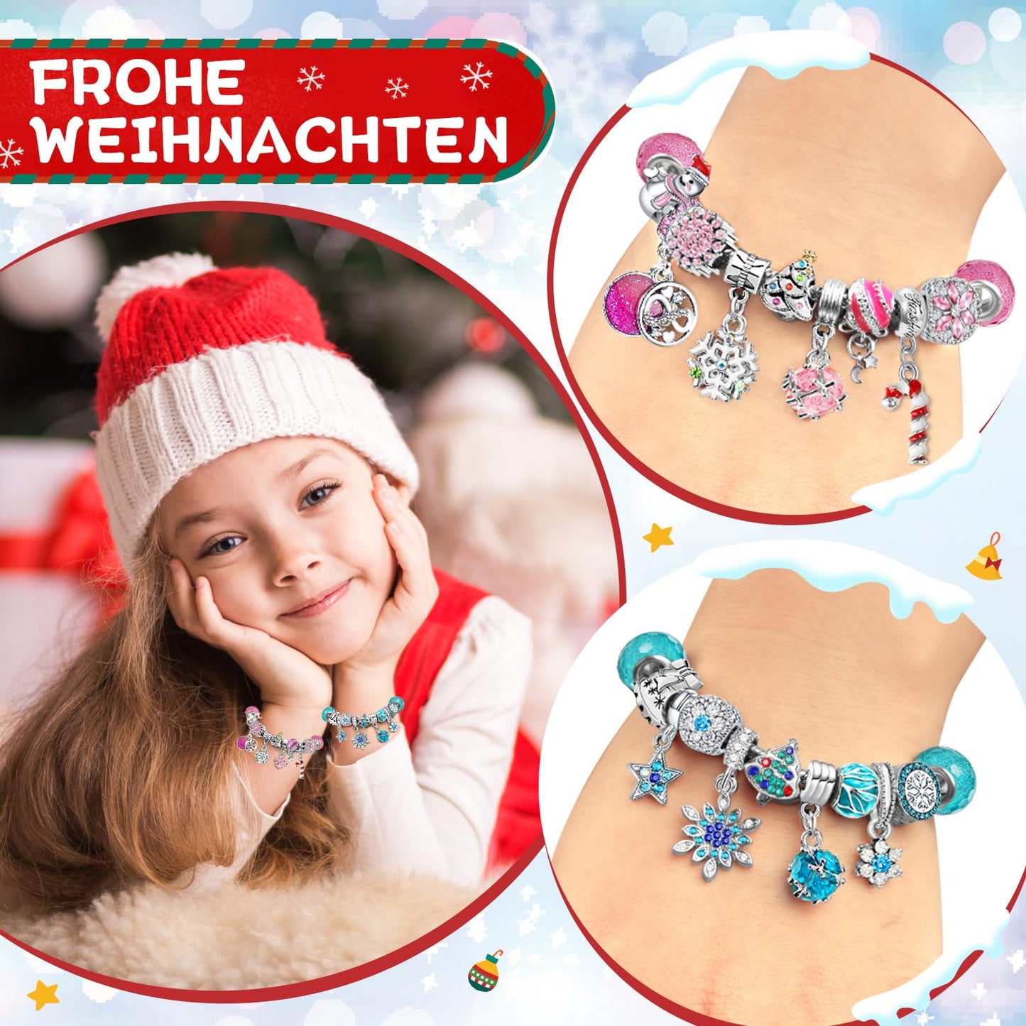 KAZATE Advent Calendar 2025 for Girls, Christmas Jewelry Calendar, 24 Fillings DIY Charms Bracelet Kit, Christmas Gift for Teenagers 6-12 Years, Blue Pink (Pink+Blue)