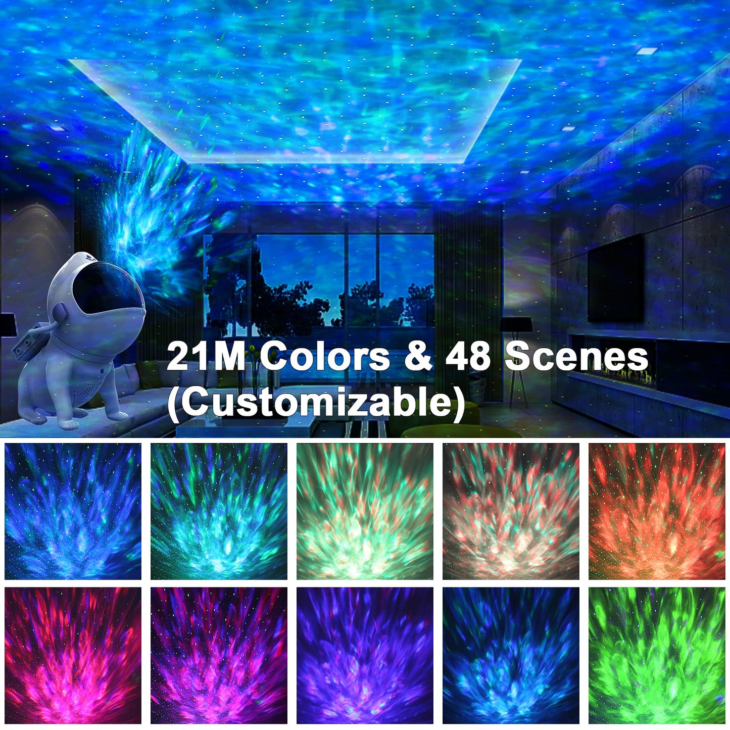 Kids starry sky projector, Valentine's Day decor space dog night light projector with remote control / APP, Wifi galaxy projector and dimming timer, LED projector soothing music compatible Alexa
