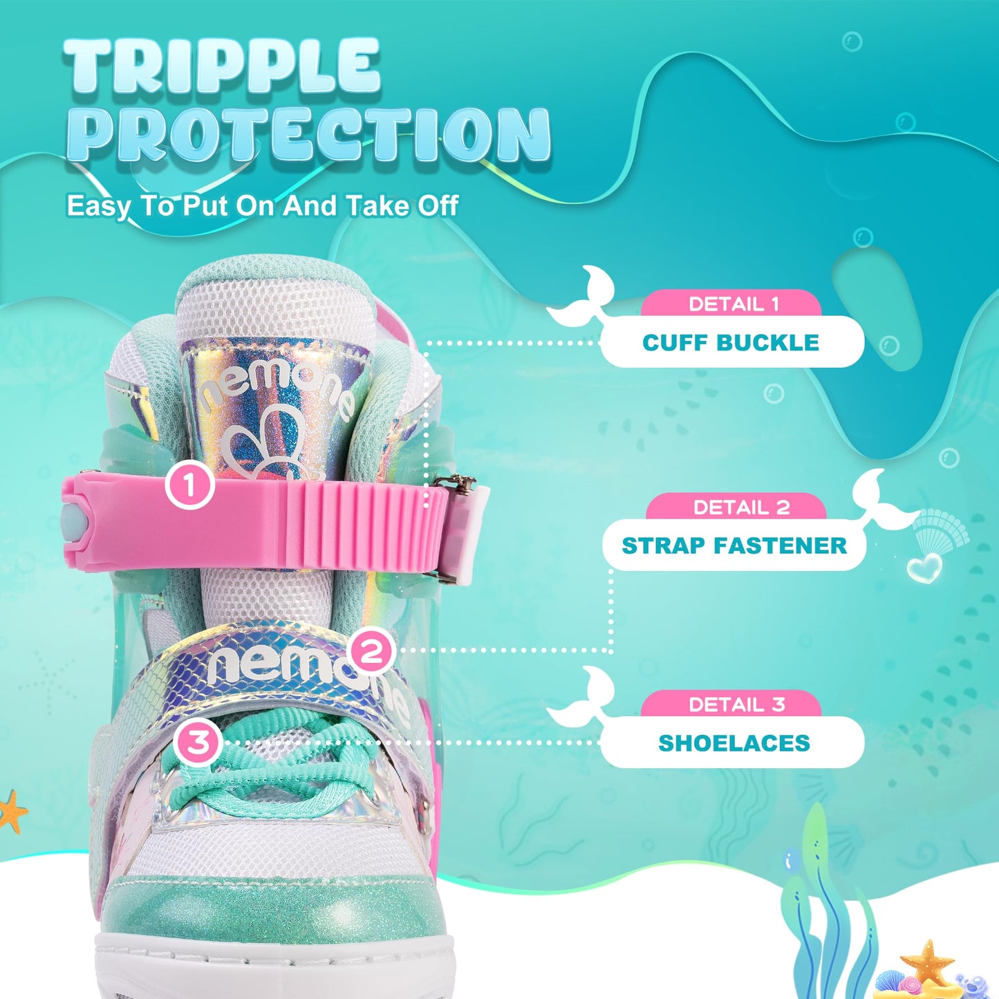 NEMONE Inline Skates for Girls Kids 4 Sizes Adjustable Green Pink inline skates for kids Indoor Outdoor Girls Kids