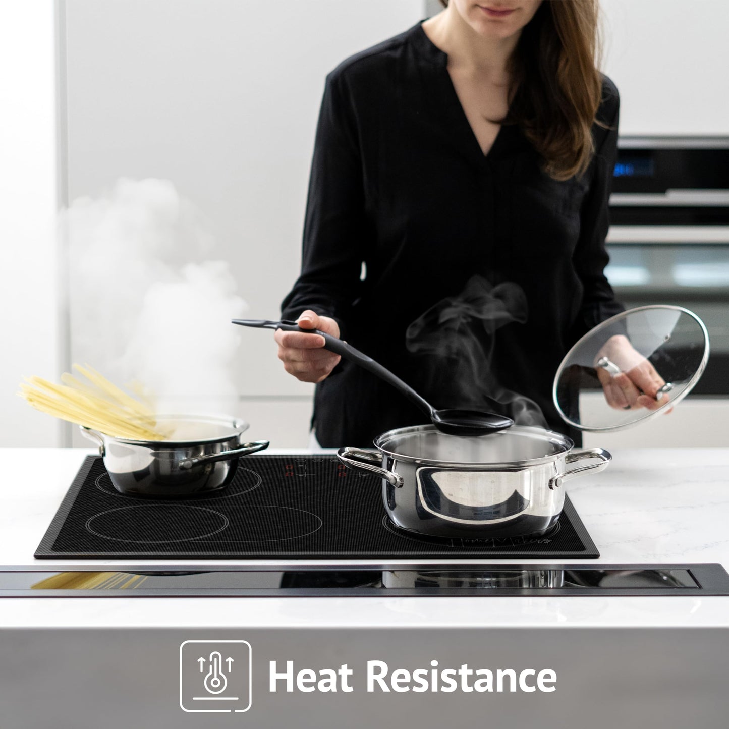 HomeMakers Translucent Induction Cooktop Protection Mat | Large 61x53 cm (Magnetic) kitchen mat protects cooktops from scratches | Heat resistant stove cover | Multifunctional silicone mat