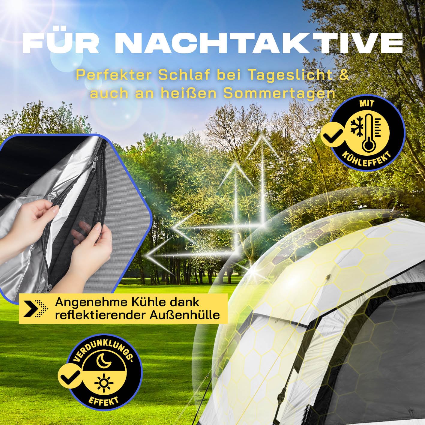 Where Tomorrow Pop up tent | 4 person tent with cooling effect | for camping, outdoor, festival & party | dome tent with sun protection & rain protection | lightweight & waterproof | bivouac