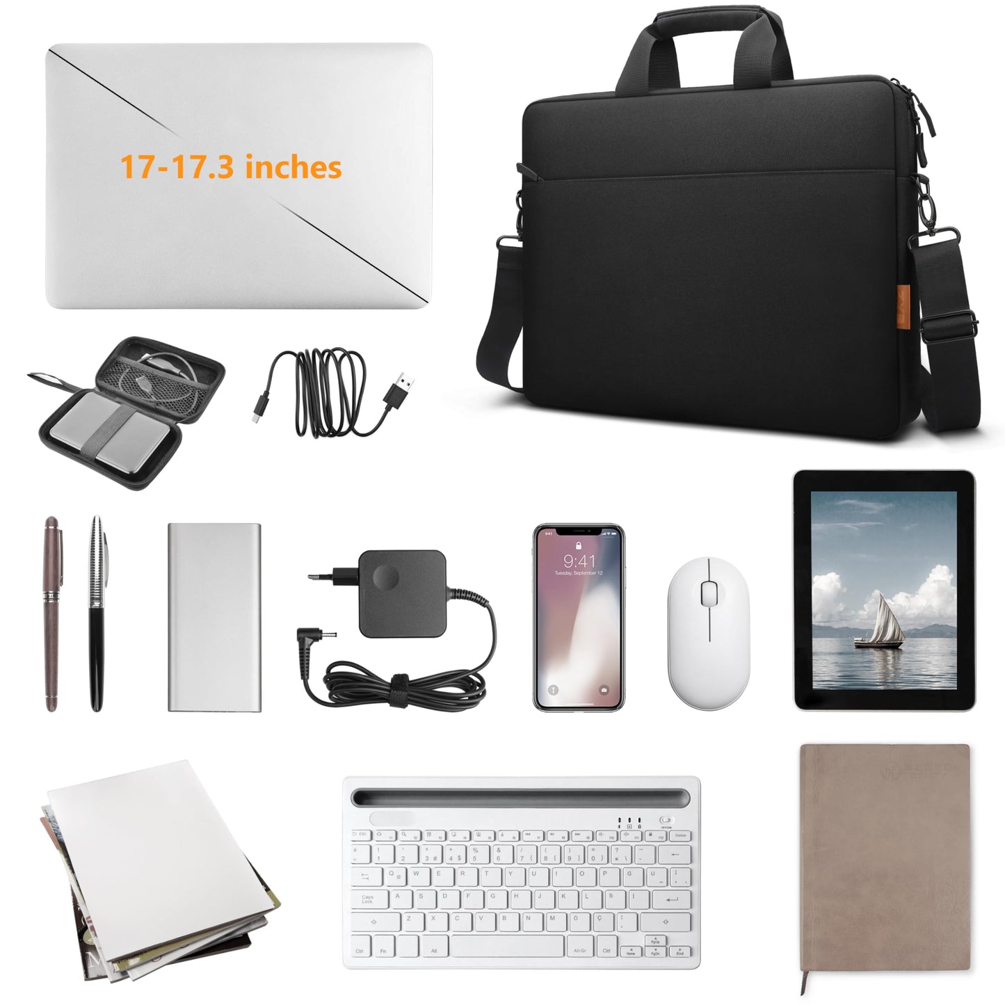 ZYB 17-17.3 Inch Laptop Shoulder Bag, Waterproof Notebook Case for Lenovo, Samsung, HP, Acer, Dell, ASUS, etc. Black Laptop Bag Sleeve Messenger Bag.