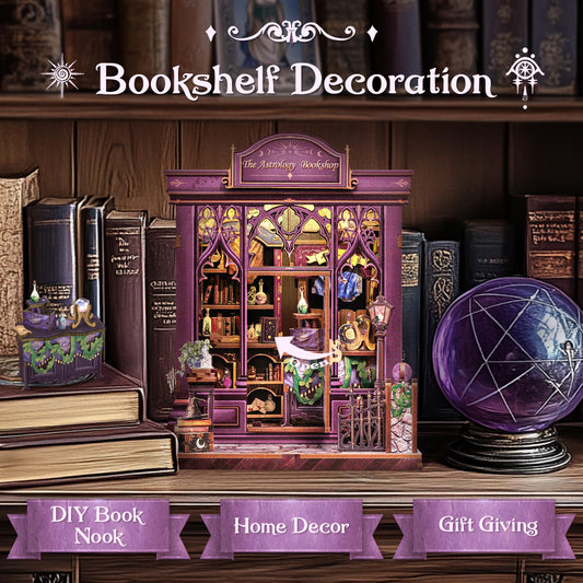 CUTEBEE Book Nook Kit - DIY dollhouse houses, build miniature house for adults, 3D wood puzzle & bookend | creative set for bookshelf decor | gift (The Astrology Bookshop)