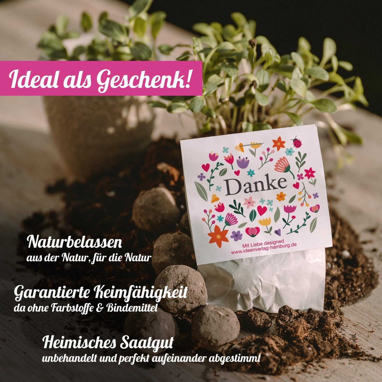 10x "Thank you" seed bombs - small gift & party favor - seed bombs for colleagues, guests & children - flower bombs, flower seeds & flower balls as a thank you - seed bomb & seed balls