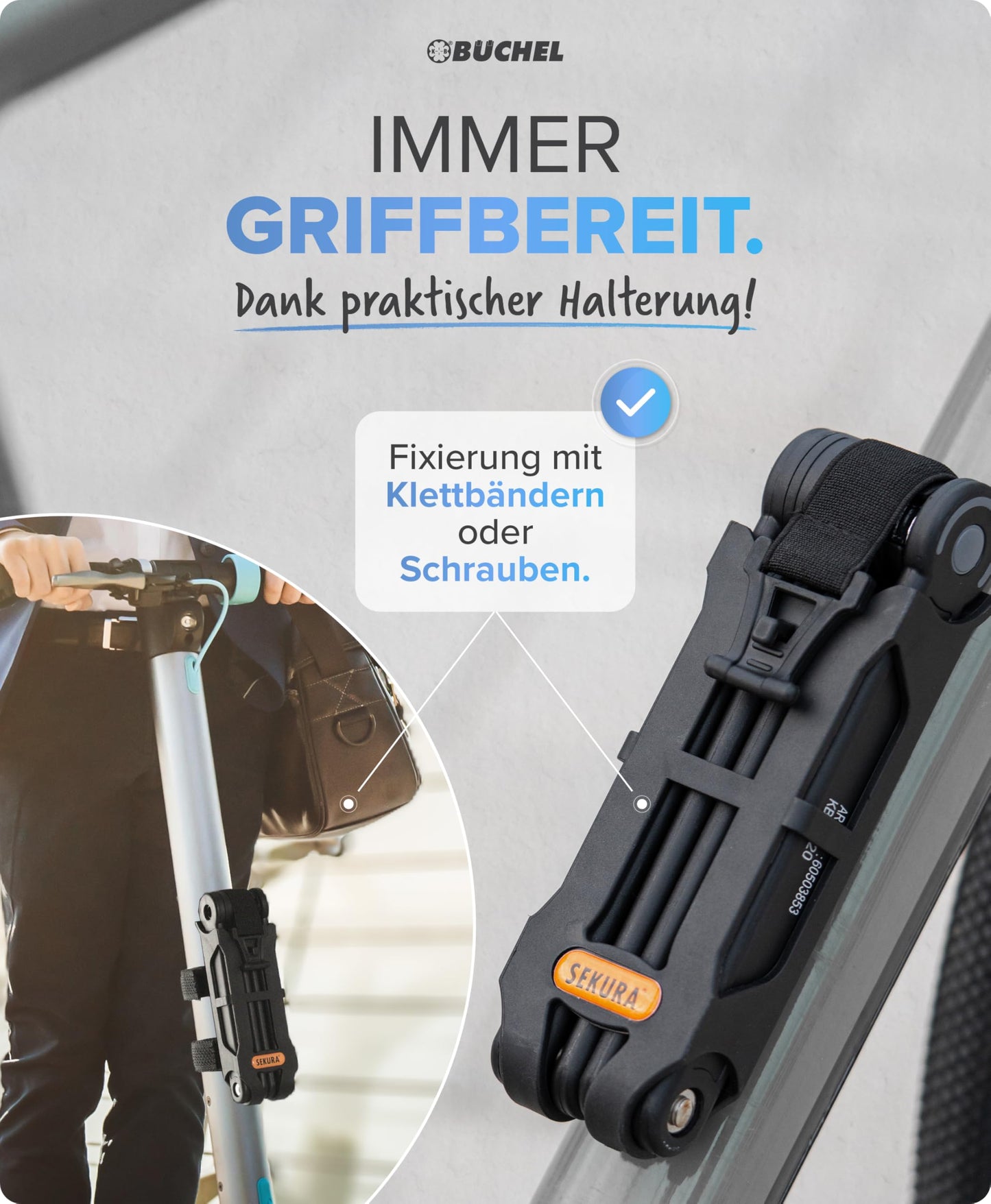 BÜCHEL Sekura Folding Bike Lock | Secure Theft Protection | Hardened Steel | 85 cm Length | Includes Bracket | Bike Lock for Bicycle, E-Bike & Motorcycle