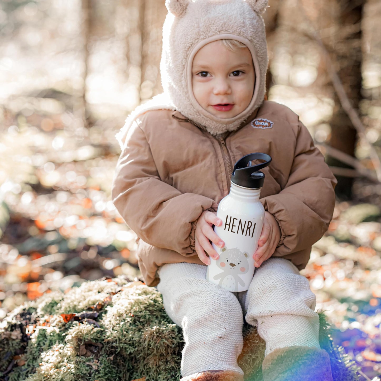 Kidsmood - Personalized stainless steel water bottle for kids, 500ml, leak-proof with straw, dishwasher safe | Great for school & kindergarten or as a back-to-school gift for girls and boys.