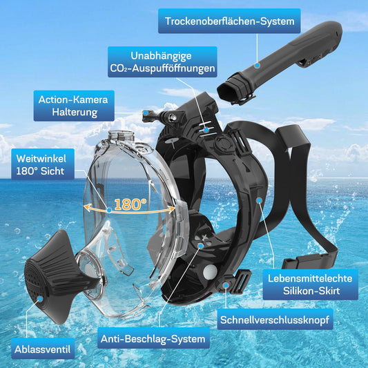 Nigecue Adult Snorkel Mask, Full Face Diving Mask with Camera Mount, CO2 Safe, Anti-Fog, 180° Panoramic View, Full Face Snorkeling Mask, Size: L/XL