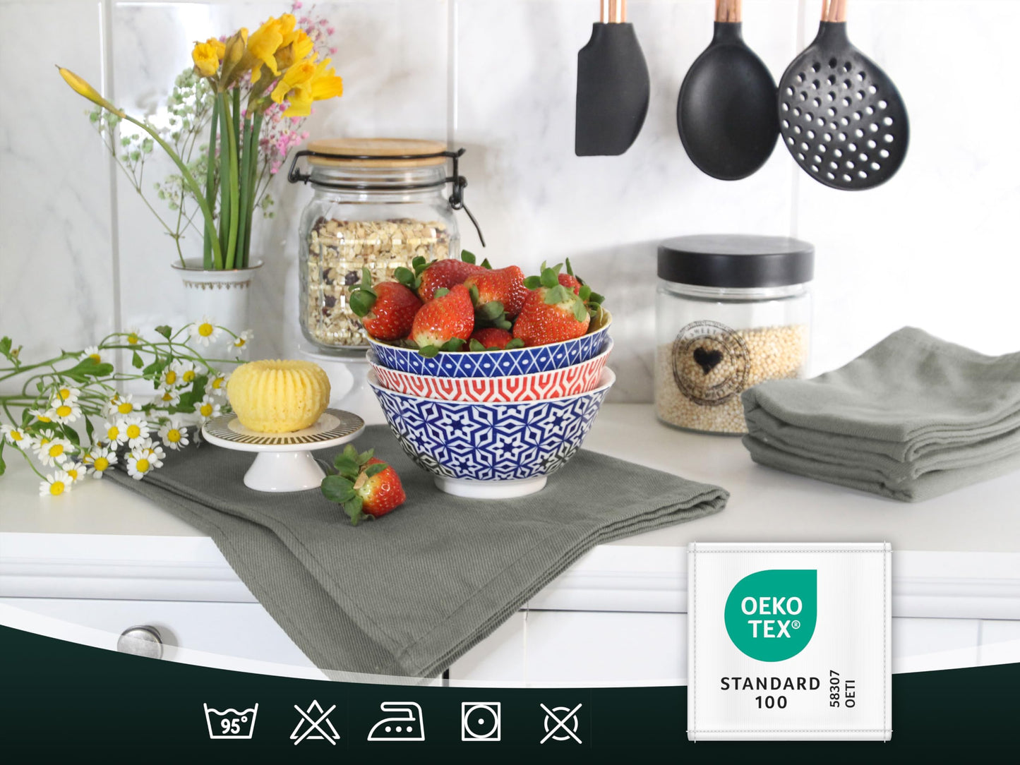 ZOLLNER 5-pack of cotton kitchen towels in 50x70 cm - super absorbent and durable - machine washable up to 60°C - in anthracite color - Gastronomy quality - Oeko Tex® certified