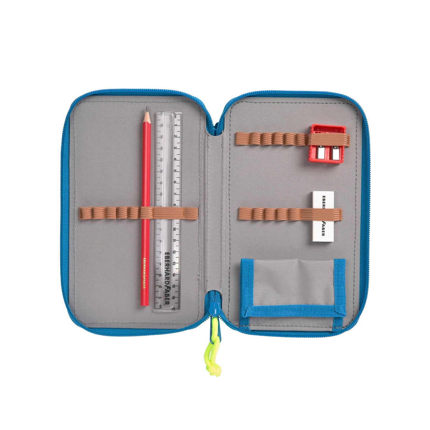 Casual pencil case filled with 20 pieces / School Triple Pencil Case Unique Blue