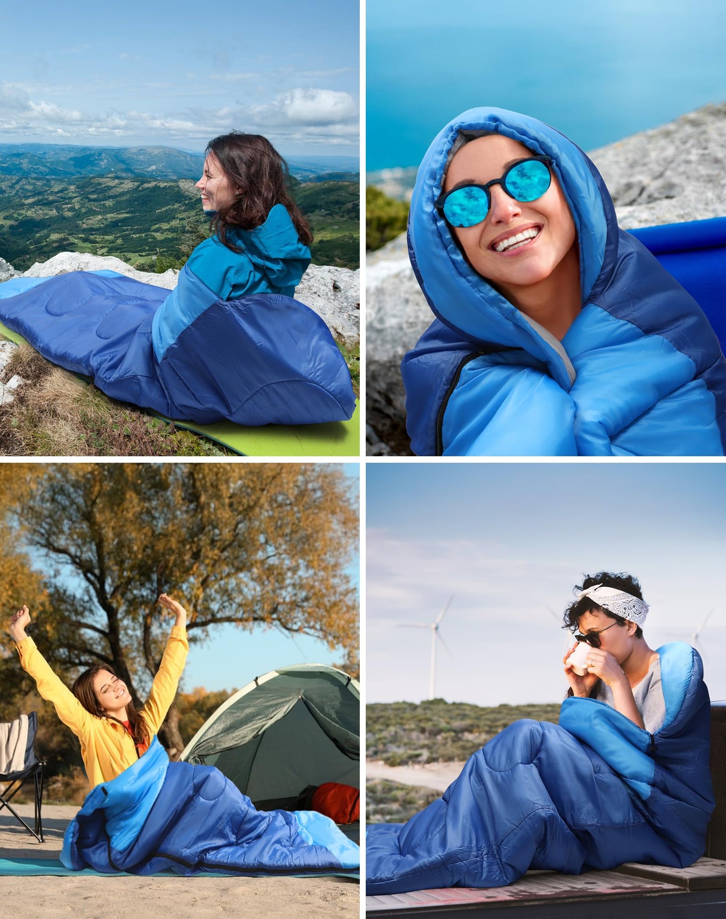 Outdoor camping 4-season sleeping bag for adults. 2-in-1 function as a blanket. Warm, lightweight, waterproof for backpacking, hiking, and travel. 220 x 80 cm.