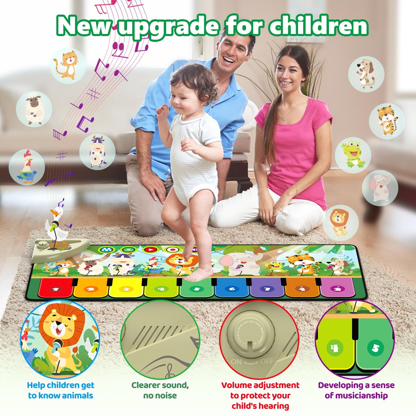 Rodzon 63301 Baby Toy for 1 Year Old, Music Mat for Children with 19 Songs and 10 Animals, Kids Toy for 1 2 3 Years Piano Mat Gift for Girls Boys Christmas Birthday