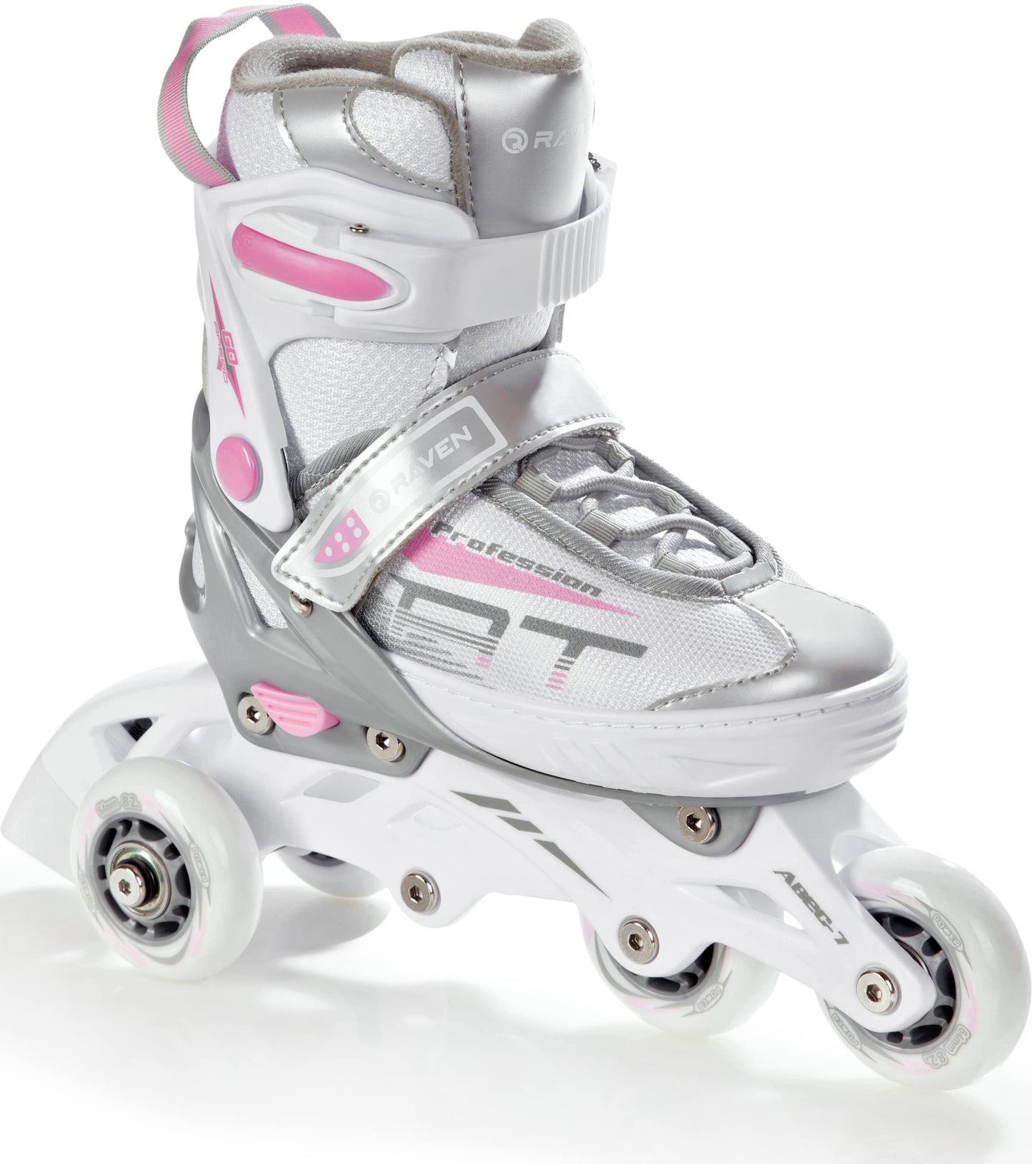 RAVEN Profession 3in1 Inline Skates Triskates Roller Skates Inline Skates for Kids and Adults adjustable (White/Pink, 28-32 (18.5cm-21cm))