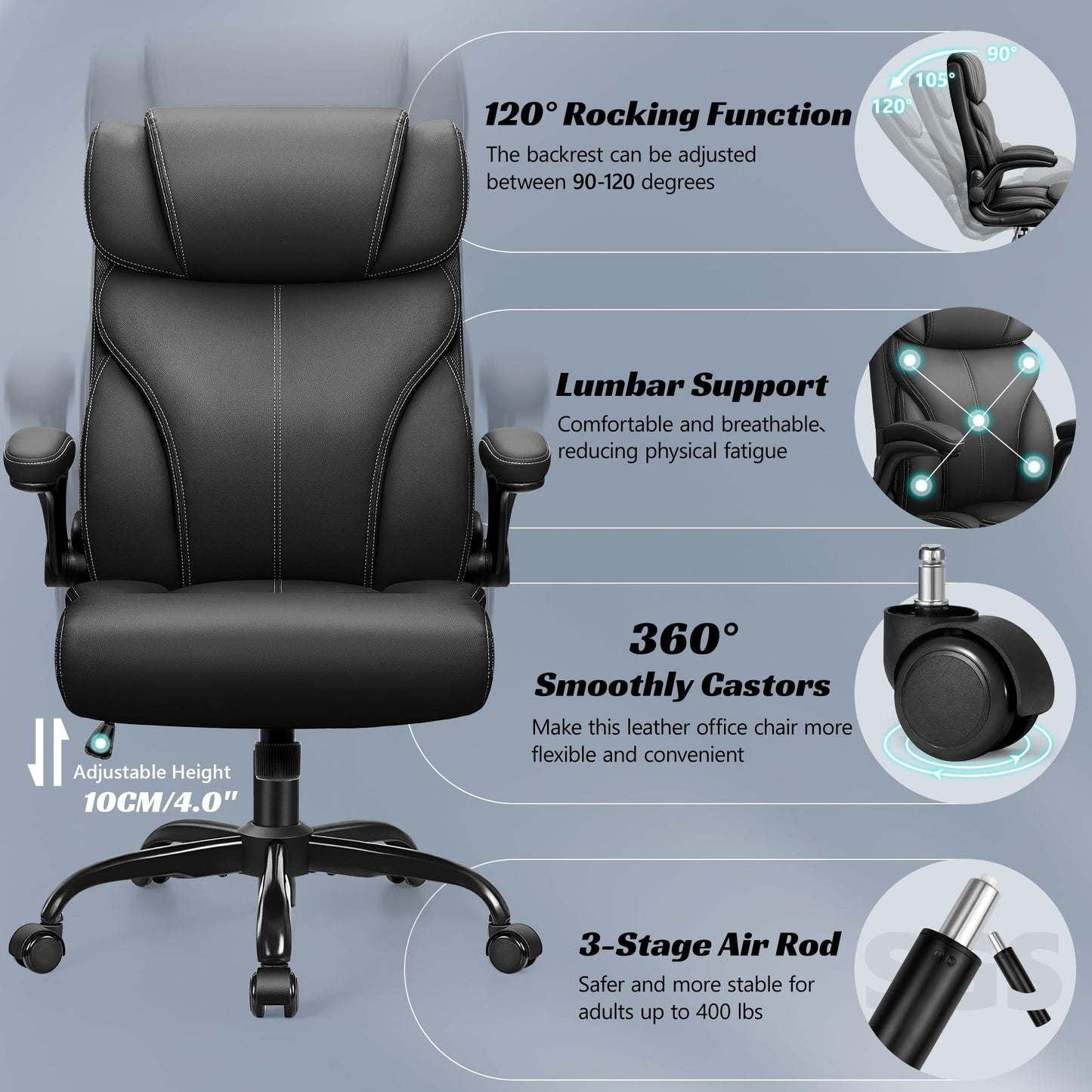 FelixKing office chair, Ergonomic Big Computer Office Chair, Executive Chair, Adjustable High Back Flip Armrests, Lumbar Support Swivel Computer Chair with Rocking (Matte Black)