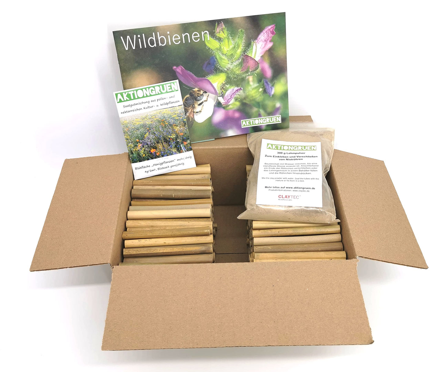 action green MEGAPACK Bamboo tubes Insect hotel Craft supplies approx. 300 nesting tubes 10cm + 300g clay powder & more! for wild bees & solitary wasps
