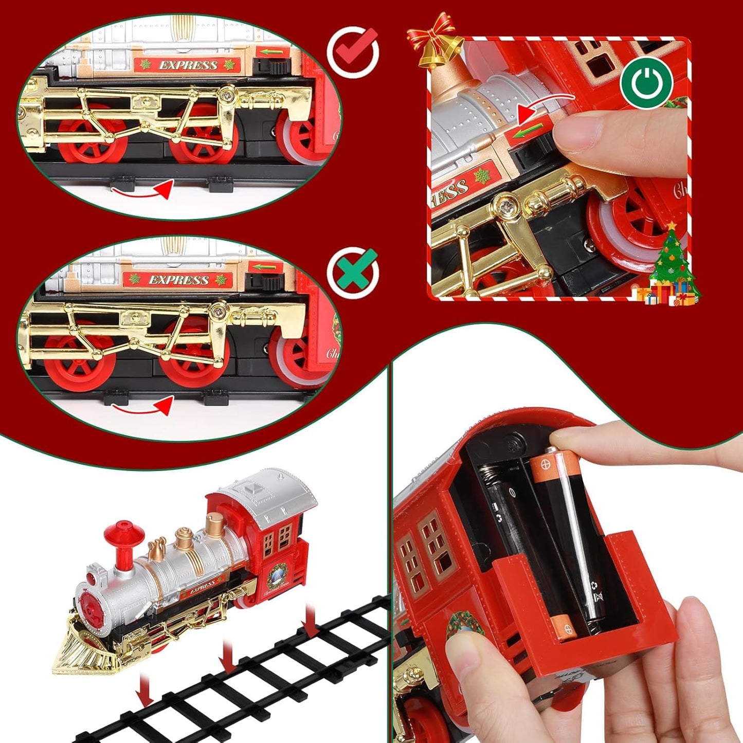 Christmas Train Set, Electric train for kids with sounds, Christmas train around the Christmas tree, Christmas Day gifts for 3-10+ year old boys and girls.