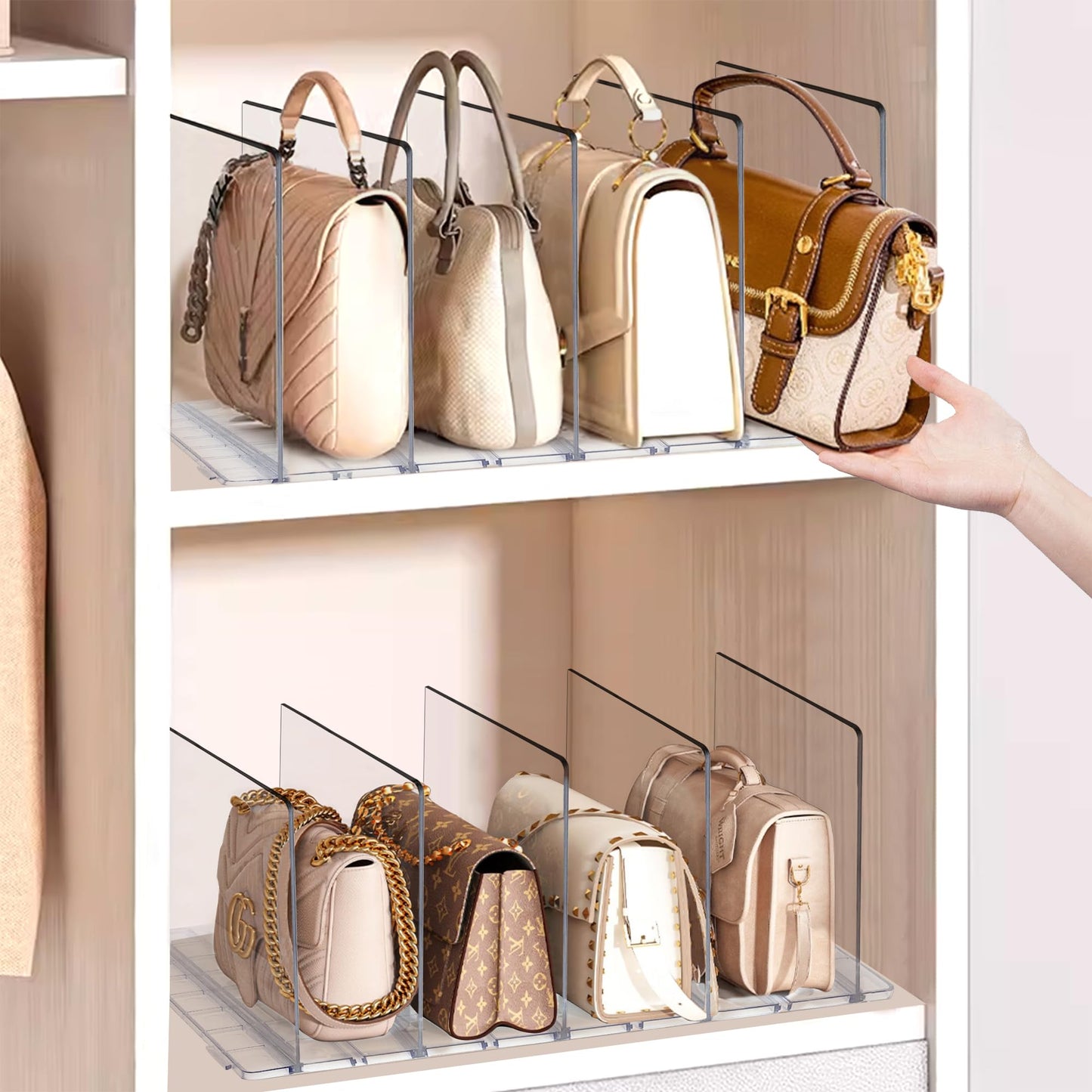 ROLLWAY 5pcs Bags Storage Adjustable Handbag Organizer Bags Closet Handbags Storage Bags Shelf Acrylic Divider Shelf Closet Bag Storage Bag Stand