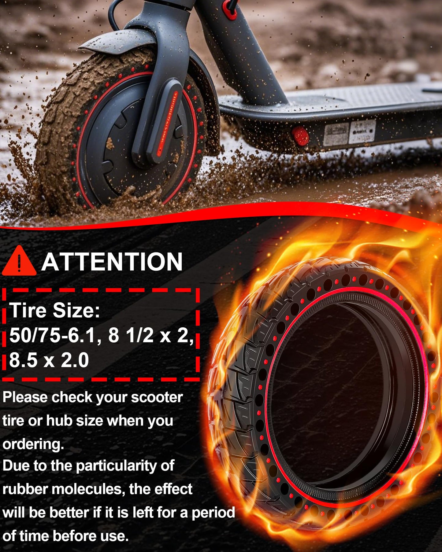BABEJIA 2PCS Scooter Tires 50/75-6.1 Tubeless, Upgrade your ride with Off-Road Tires 8 1/2 x 2, Solid Tire 8.5'' Compatible with Xiaomi M365/Pro 2, Gotrax GXL V2/XR/APEX.