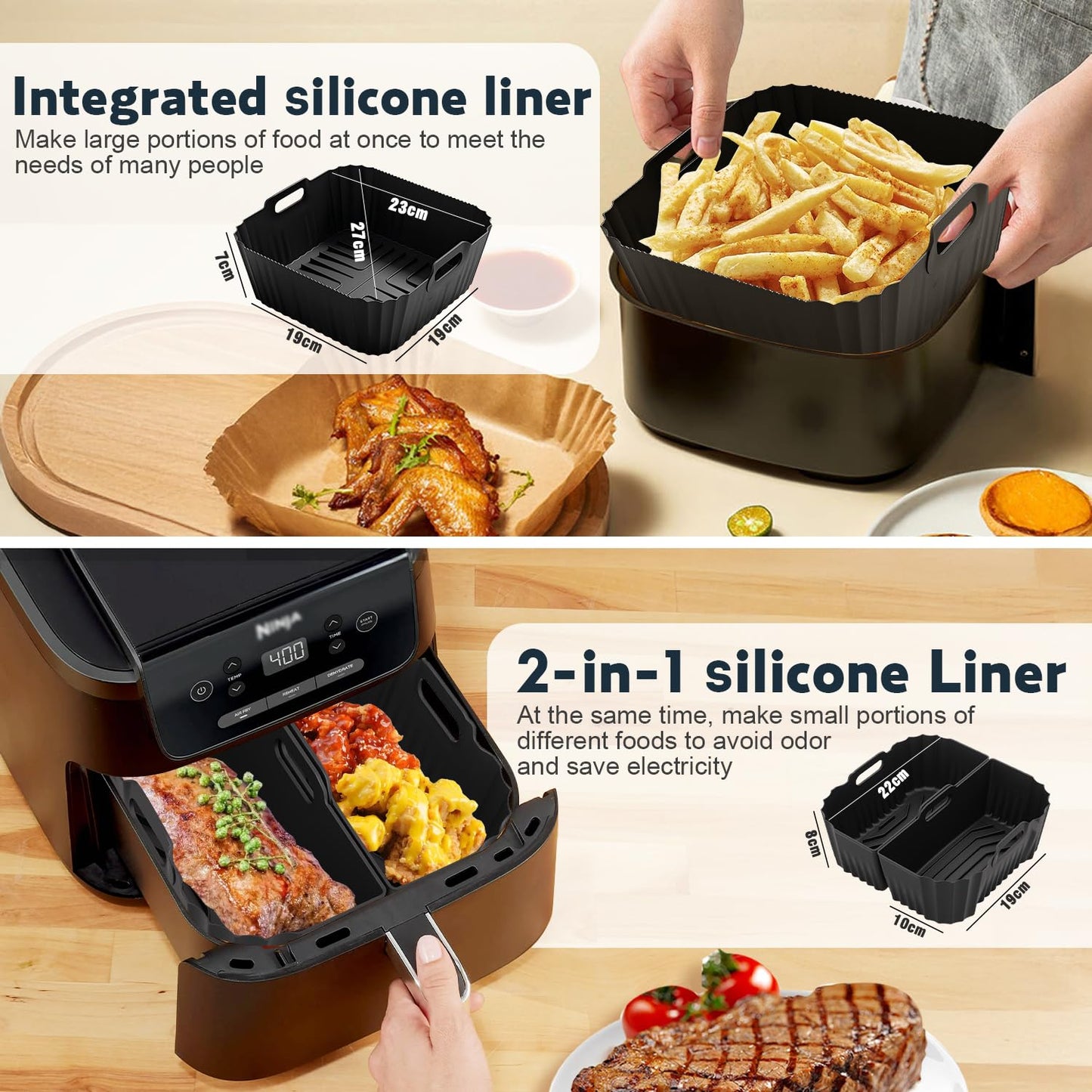 Hot Air Fryer Accessories 19-23cm, Square Airfryer Accessories for Ninja, Philips, COSORI, Russell Hobbs, Tefal, Cecotec 4.5L-8L, With Grill Rack Silicone Mold Airfryer Parchment Paper