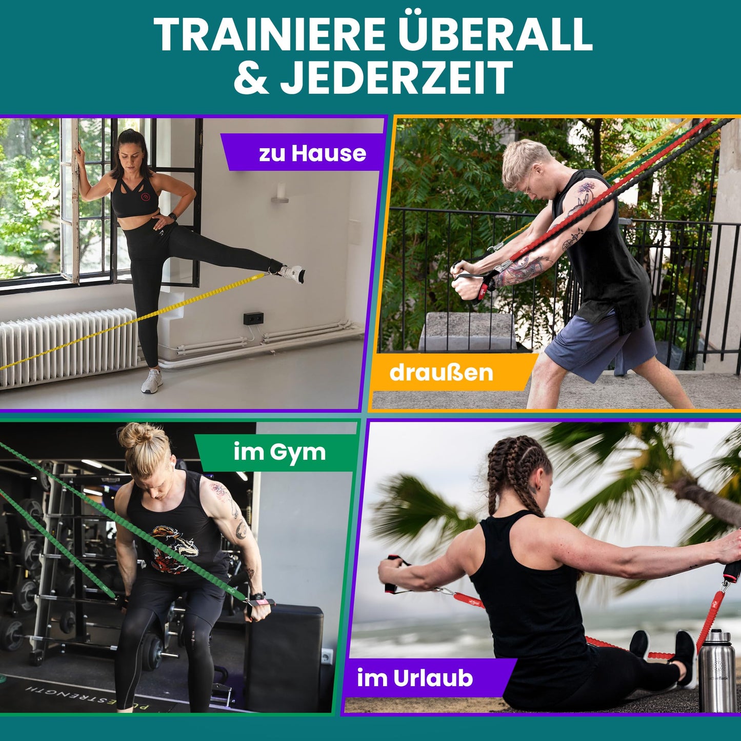 Resistance band set made of fabric with training eBook - expander tubes bands fabric fitness bands - resistance band set includes: 5 handles door anchor ankle straps