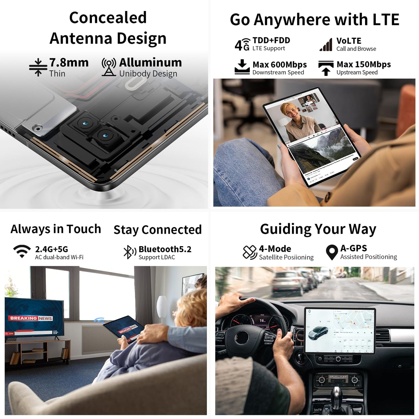 TECLAST T65 MAX 13-inch Android tablet with Helio G99 for gaming, 20GB RAM+256GB ROM (expandable to 2TB). Features 10000mAh battery, Widevine L1, 4G LTE SIM + 5G WiFi, GPS/GMS, 13MP+8MP cameras, and BT5.0. Large display for immersive experience.