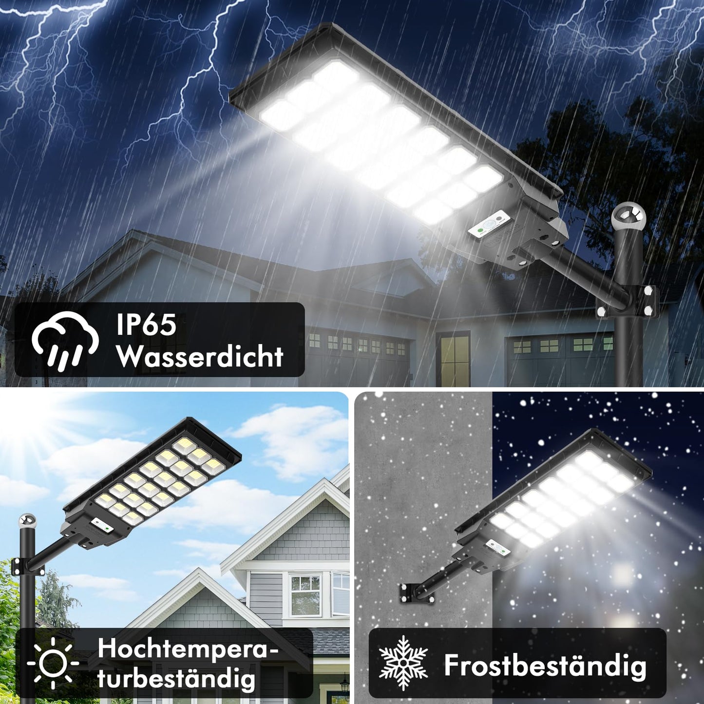 Viugreum 600W Solar Street Light with Motion Sensor, 6500K LED Solar Lantern with Remote Control IP65 Waterproof Street Lamp Outdoor Street Light suitable for streets, courtyards, gardens.