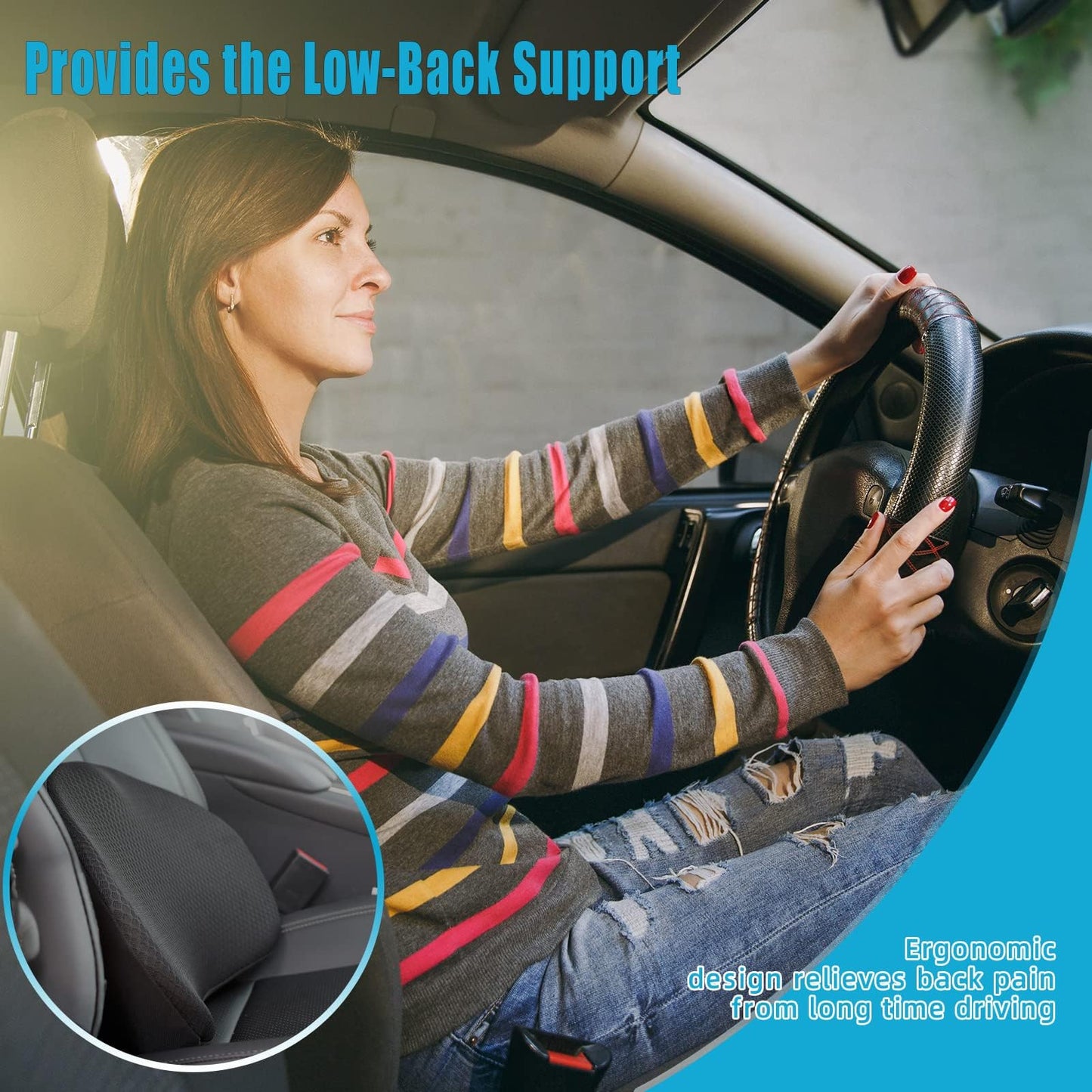 OLYDON Wedge Cushion for Car, Memory Foam Car Seat Cushion, Improving Sitting Posture, Comfortable Car Seat Cushion for Adults, Suitable for Car and Office Chair (Black)