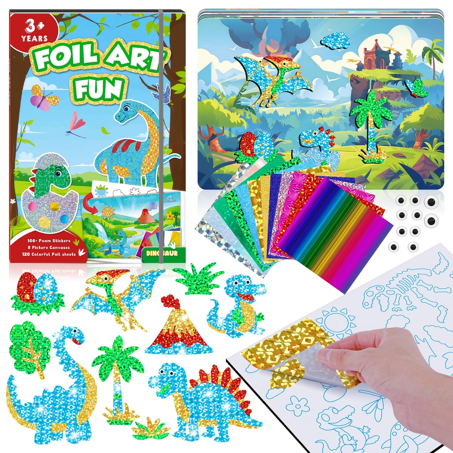 CutteeyFyry Foil Fun for Kids, Dinosaur Foil Art for Kids, Craft Sets for Ages 3-10, Kids Activity Kits Travel Toy Christmas Birthday Easter Gifts