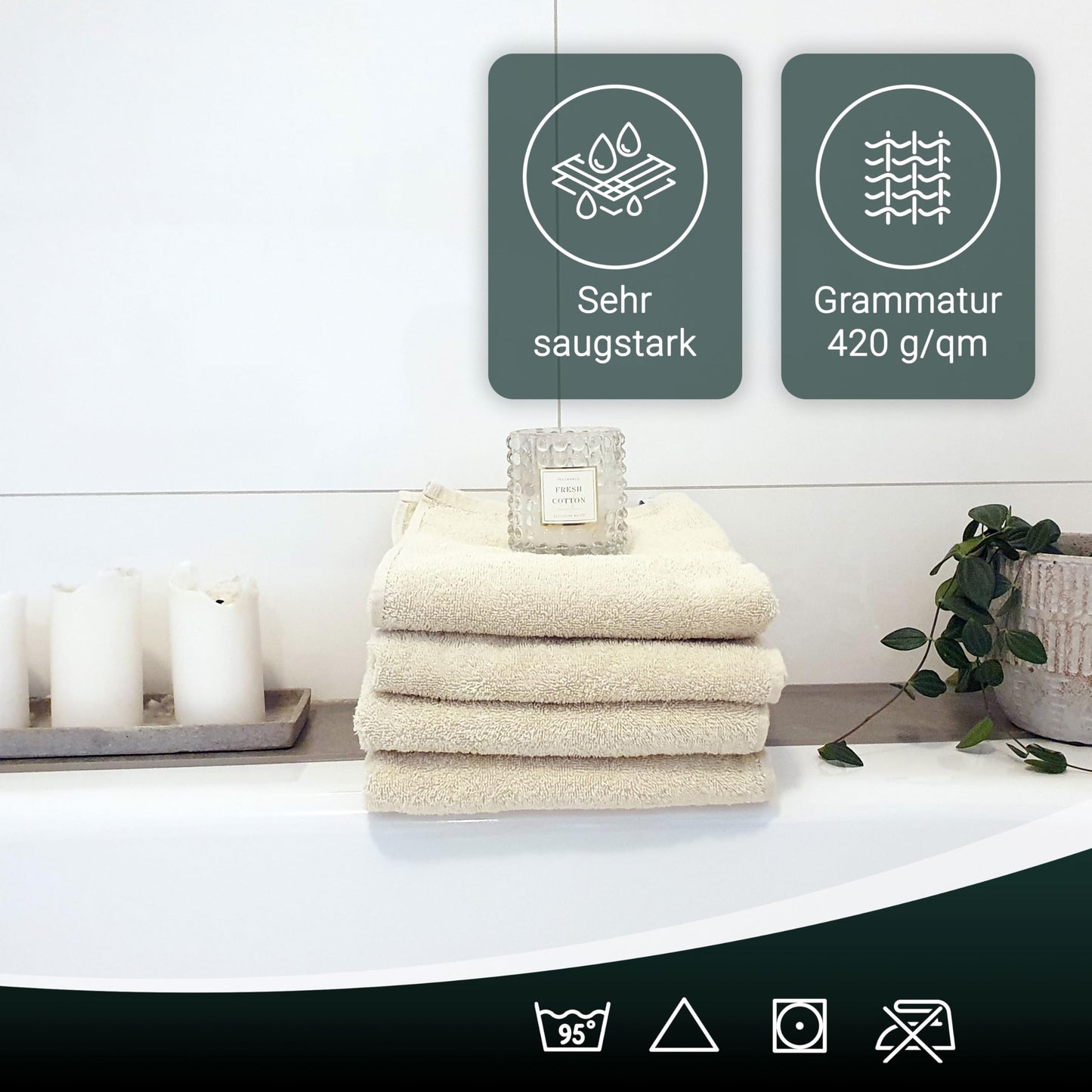 ZOLLNER 4-pack towels - soft and absorbent guest towels - washable up to 95°C - cotton - 50x100 cm in beige.
