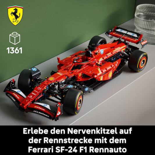 LEGO Technic Ferrari SF-24 F1 race car - adult model car - Formula 1 collectible set - V6 engine, gearbox, steering, and DRS in 1:8 scale - Gift for motorsport & race car fans 42207
