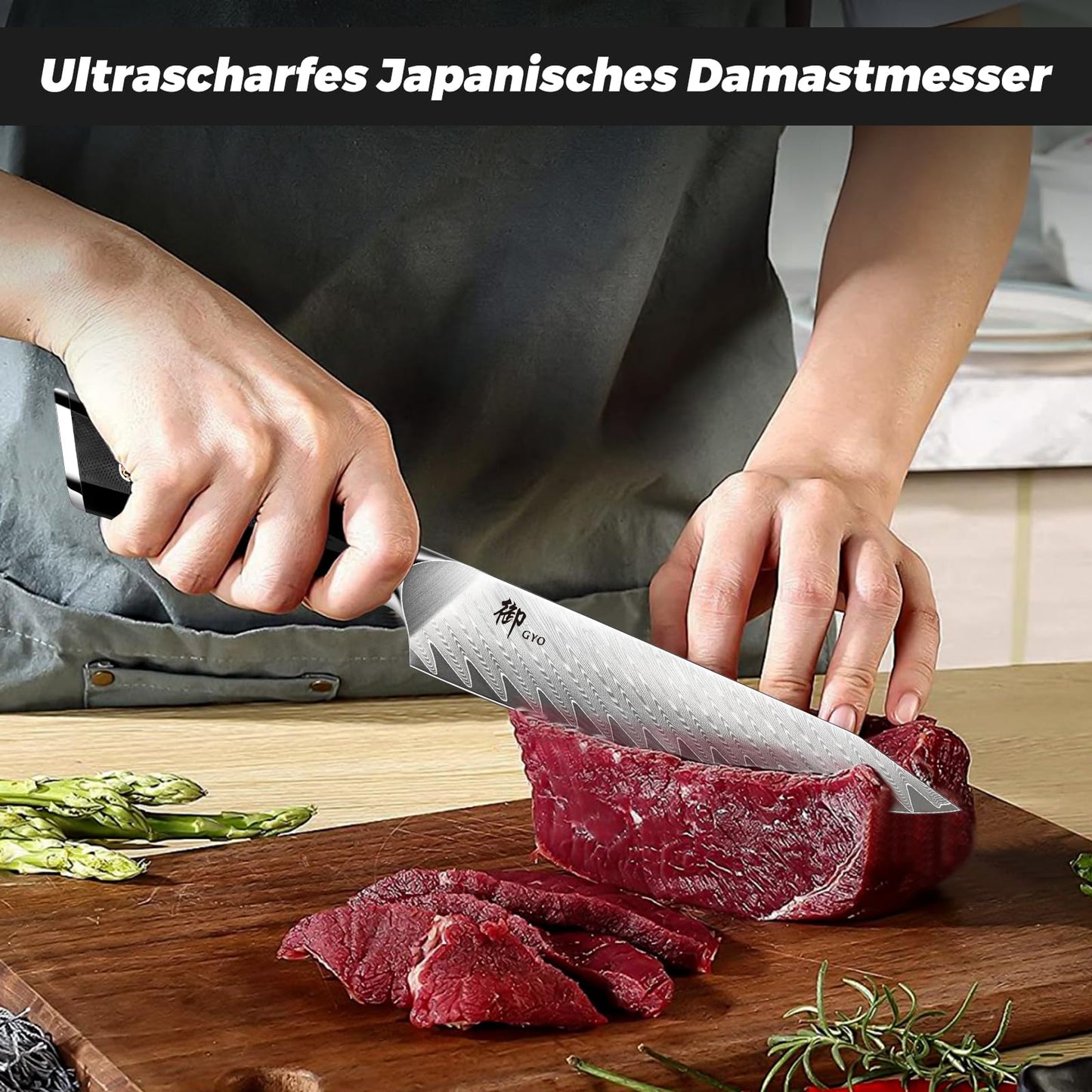 SHAN ZU Damascus Kitchen Knife, Professional Chef's Knife 15 cm, 67-layer Damascus Steel Japanese Steel 10Cr15Mov Professional Kitchen Knife with G10 Handle - GYO Series