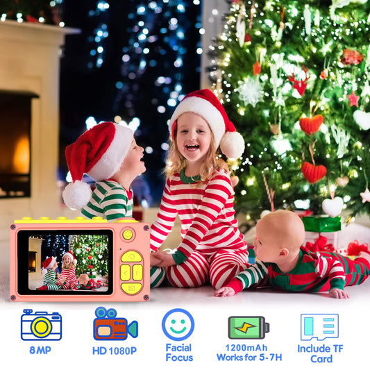 ShinePick Kids Camera, 8MP / HD 1080P / 2 Inch Screen/Photo & Video/Frames/Filters, Children's Digital Camera with Memory Card, Xmas Birthday Gifts for Kids (Pink)
