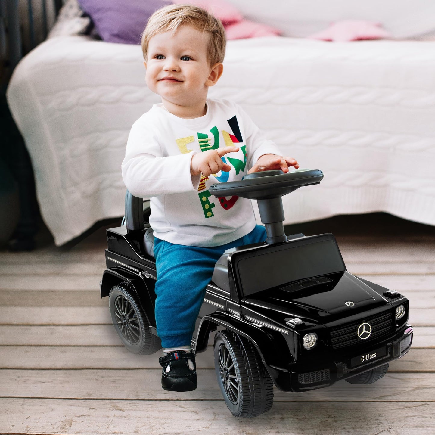 Mercedes G350d push car with quiet plastic wheels, ride-on toy for babies and toddlers, kids' vehicle, push-along car.