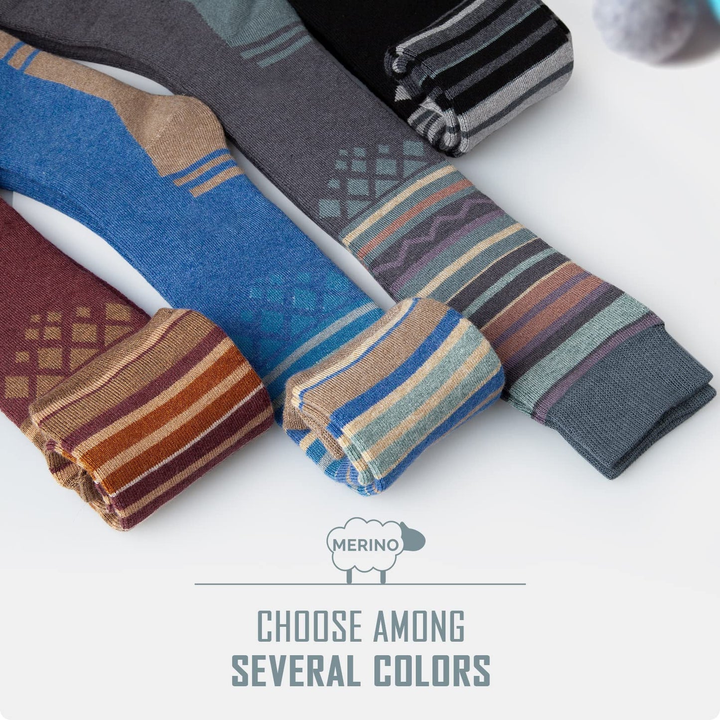 OutdoorMaster 3 pairs of Unisex Merino Wool Ski Socks for women & men, winter snowboarding breathable socks for outdoor sports with OTC design/anti-slip cuffs.