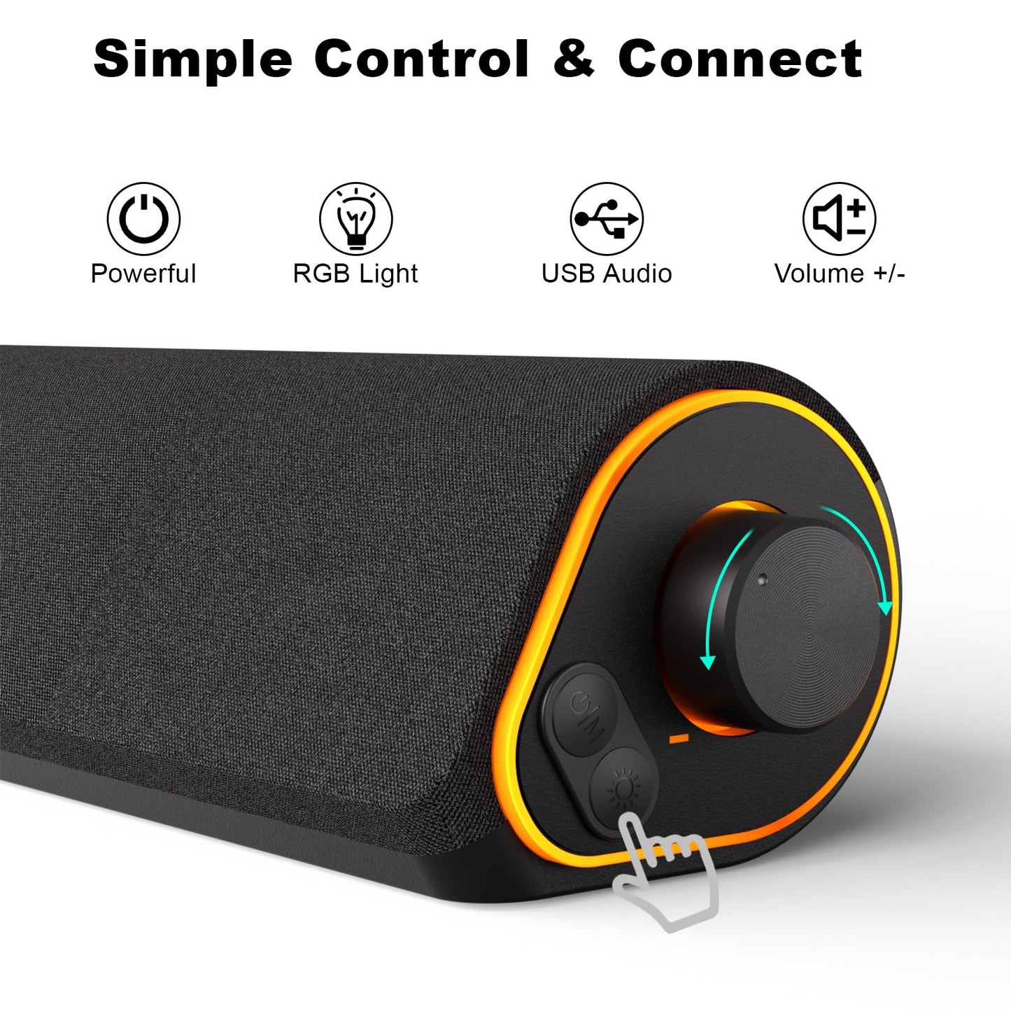 SOULION R50 PC speakers, Bluetooth & 3.5mm computer speakers, USB powered, colorful lights, soundbar with switch for PC, laptop, tablet, monitor, smartphone, 42x7x9cm, black