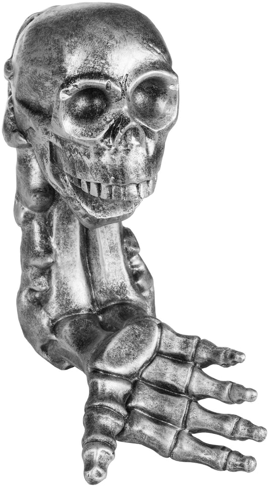 BRUBAKER wine bottle holder skull - bottle holder drinking skull with skeleton hand silver - bottle stand decor figure hand-painted wine accessory - funny decoration - wine gift