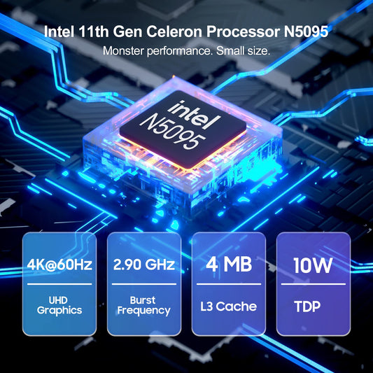 Blackview Mini PC MP60, Windows 11 Mini Computer with 16GB DDR4 RAM 512GB M.2 SSD. Featuring N5095 Desktop, Mini PC Gaming, 4K HD Dual HDMI, Gigabit Ethernet, in Black.