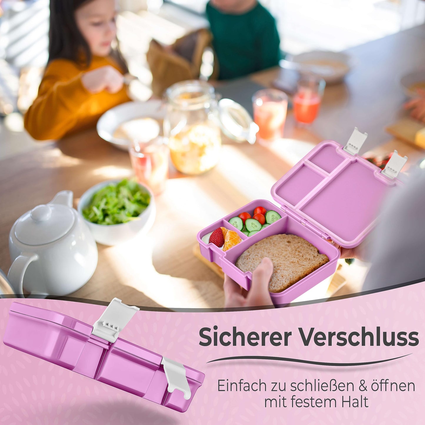 My Vesperbox - Jin - Bento Box for Kids - Lunchbox - extremely durable - ideal for kindergarten and school (Pink - Butterfly)