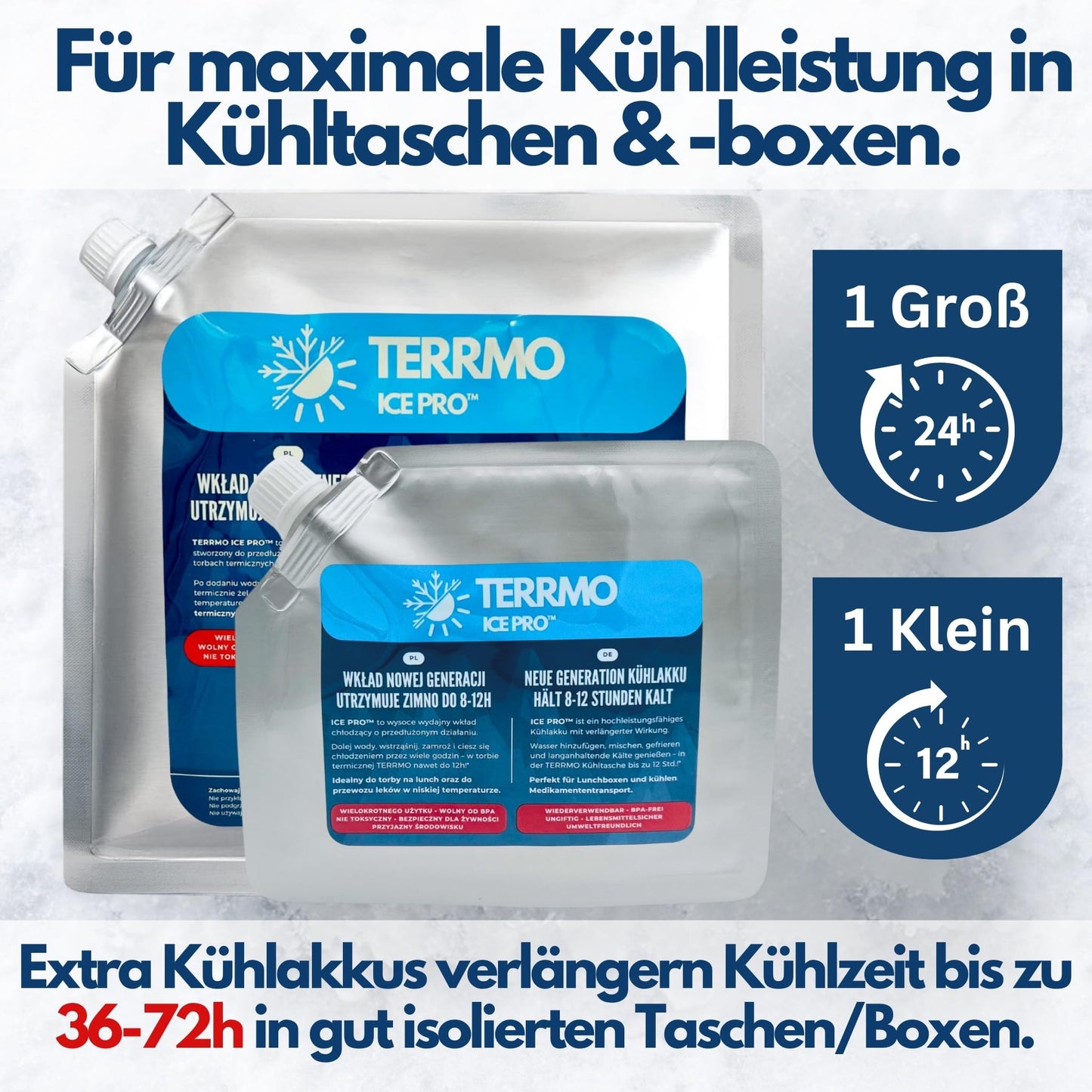 TERRMO Ice Pro™ Small Ice Packs for Cooler Bag, Lunch Box, Cooler, Medications | Extended Cooling Time | Reusable, High Performance | Ice Packs, cool pack 350ml & 19x16cm (4 Pack)