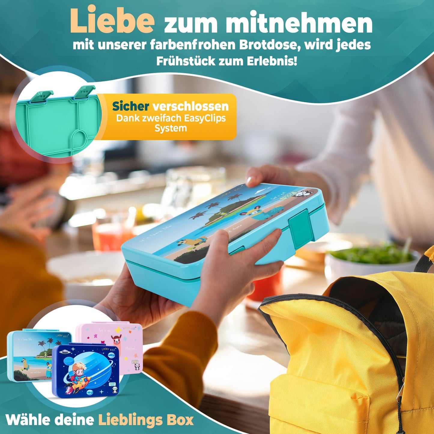 LUCKY KIDZ© Lunchbox for kids with compartments, Bento Box, Leak-proof & BPA free, Snack box, Lunch box, Bread box, Breakfast box, Bentobox