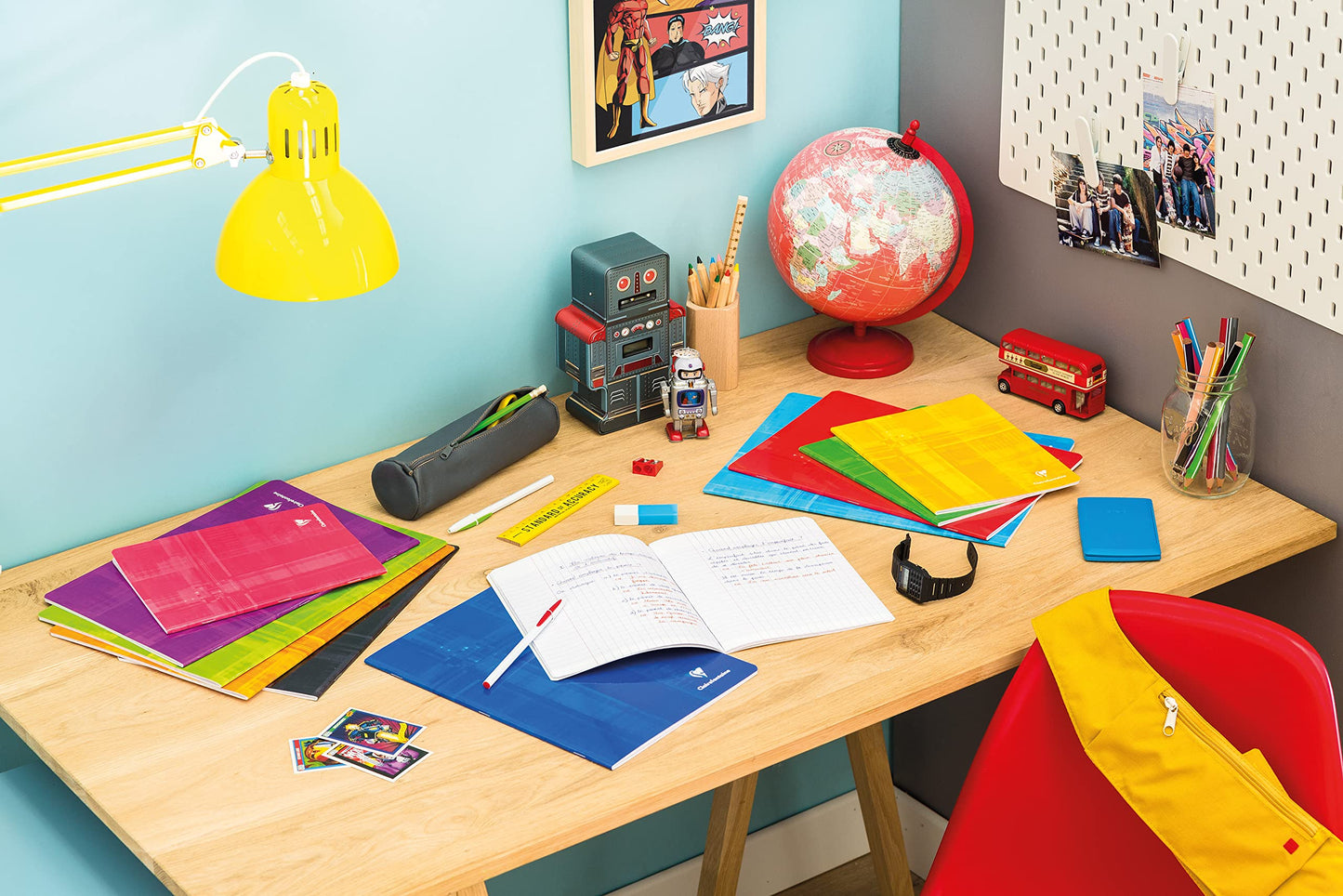 Clairefontaine 331028C - Pack of 25 notebooks, A4 size, 16 sheets, 90g, 5x5mm squared ruling with margin, ideal for school, Red, 1 pack.